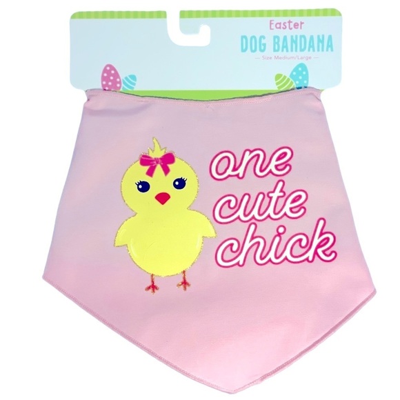 Easter Dog Bandana Yellow Easter Chick Graphic Tie Med/Large Neck Size 15-18 in - Picture 1 of 9